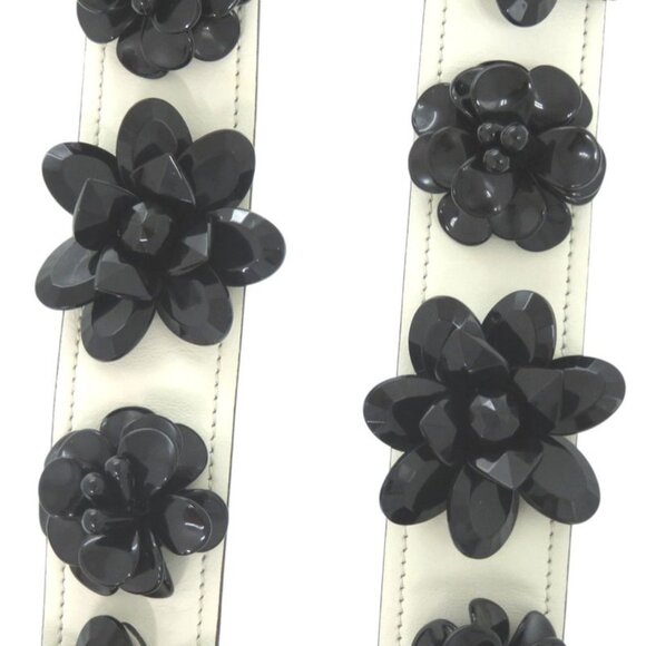 Prada Shoulder Belt White Black Flower Leather Shoulder Strap 1085 main image 8